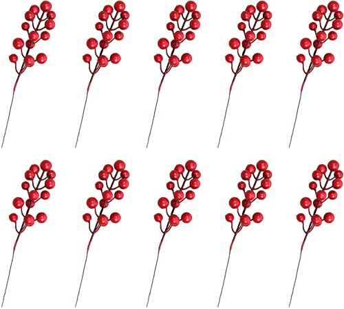 Photo 1 of 10 Pcs Artificial Red Berry Picks Branch for DIY Home Christmas Tree Wreath Wedding Parties Decor