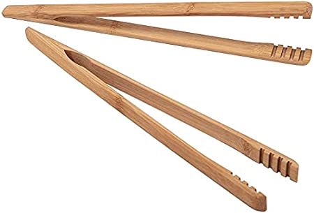 Photo 1 of 4 Pieces Bamboo Toast Tongs, 10.2 Inches Long Wood Toaster Tongs with Anti-slip Design, Tongs for Cooking with Cooking Oil Coating, Eco-friendly 