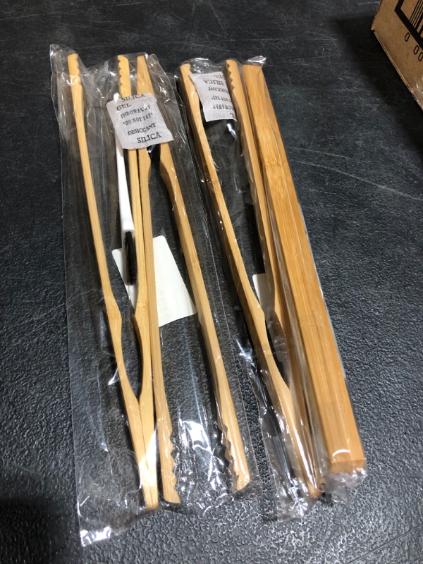 Photo 2 of 4 Pieces Bamboo Toast Tongs, 10.2 Inches Long Wood Toaster Tongs with Anti-slip Design, Tongs for Cooking with Cooking Oil Coating, Eco-friendly 