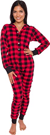 Photo 1 of 2 PACKS! Silver Lilly Buffalo Plaid Women's One Piece Pajamas - Adult Unisex Union Suit with Drop Seat, Small