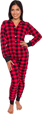 Photo 1 of 2 PACKS! Silver Lilly Buffalo Plaid Women's One Piece Pajamas - Adult Unisex Union Suit with Drop Seat, Small 