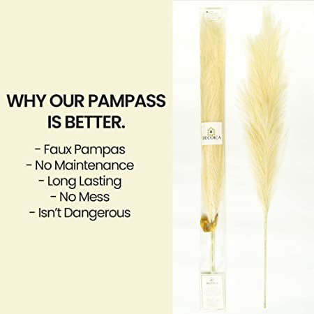 Photo 1 of 3 BUNDLES!! Faux Pampas Grass Tall Decor - 43 Inches Large Fluffy, Artificial & No Shedding Pampas Grass, Floor & Office Vase Filler for Boho Home & Wedding Decor | Fake Pampas Grass Decor (Beige, 3 Stems)
