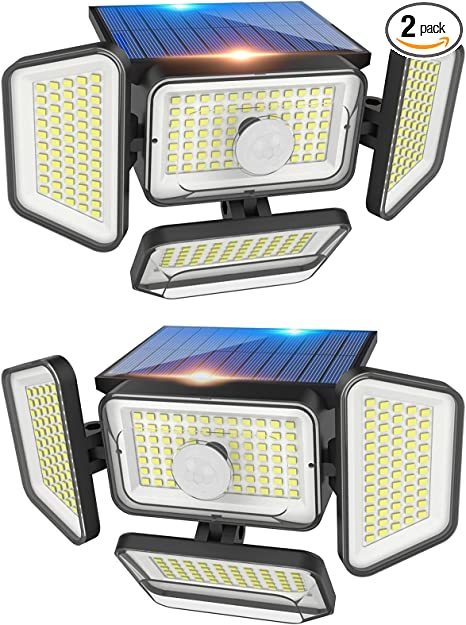 Photo 1 of 2 Pack Solar Outdoor Lights,4 Heads 268 LED 3000LM Solar Motion Sensor Lights, IP65 Waterproof Wireless Solar Security Lights, LED Flood Lights for Garage Yard Pathway
