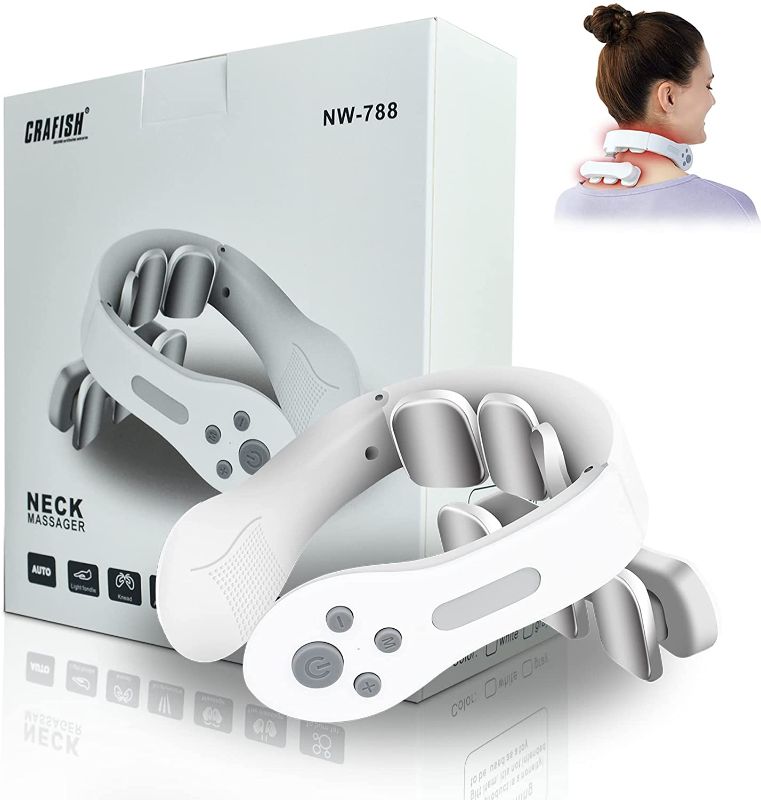 Photo 1 of Neck Massager with Heat, Wireless Smart Neck Massager for Pain Relief, Deep Tissue Massager for Home, Office, Outdoor, Suit for Dad, Mom, Friends, Classmate Gift (White)
