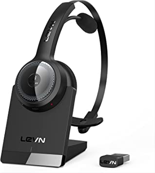 Photo 1 of LEVN Bluetooth 5.0 Headset, Wireless Headset with Microphone (AI Noise Cancelling), 35Hrs Bluetooth Headphones with USB Dongle for PC, Suitable for Remote Work/Call Center/Zoom/Online Class/Trucker
