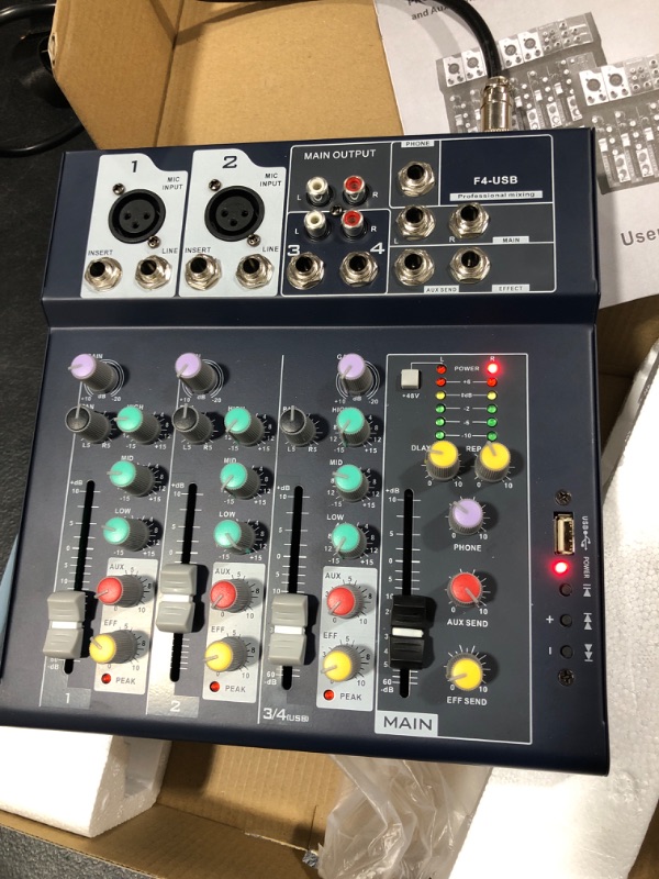 Photo 2 of 4 Channel Mixer,Portable USB Audio Mixer,48V Phantom Power Mixing Board,Sound Mixing Console Line Mixer
