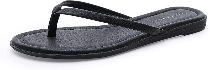 Photo 1 of CentroPoint Women's T-strap Thong Flat Flip Flops Casual Thin Strap Sandals Single Layer Premier Leather Shoes For Summer Outdoor, Size 8 1/2
