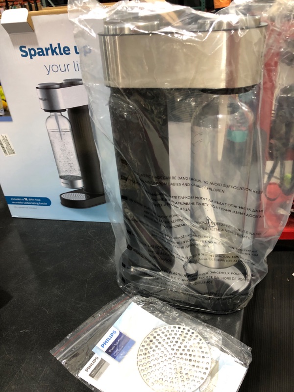 Photo 2 of Philips Stainless Sparkling Water Maker Soda Maker Machine for Home Carbonating with BPA free PET 1L Carbonating Bottle, Compatible with Any Screw-in 60L CO2 Exchange Carbonator(NOT Included), Black
