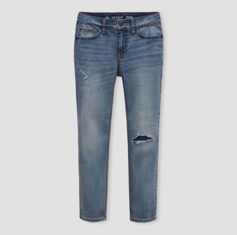 Photo 1 of Boys' Super Stretch Distressed Slim Fit Jeans - Cat & Jack™ Light Blue Size 7 Slim
