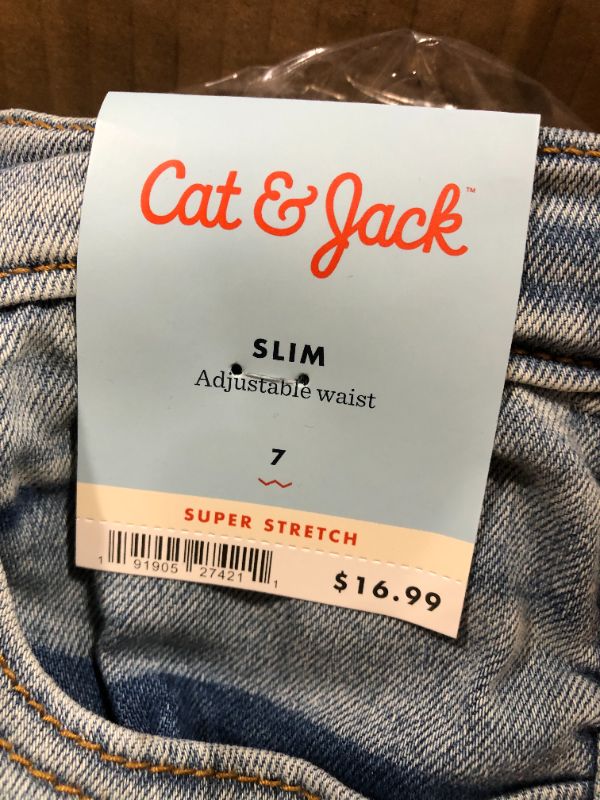 Photo 2 of Boys' Super Stretch Distressed Slim Fit Jeans - Cat & Jack™ Light Blue Size 7 Slim