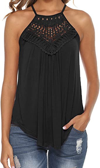 Photo 1 of Bluetime Women's Summer Halter Spaghetti Strap Lace Flowy Tank Tops Cami Shirts, Medium
