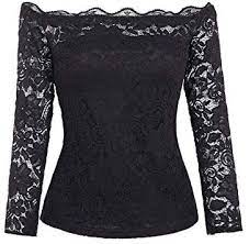 Photo 1 of Kate Kasin Women's Off Shoulder Lace Top Sexy Floral Lace Blouse T-Shirt Long Sleeve, XL