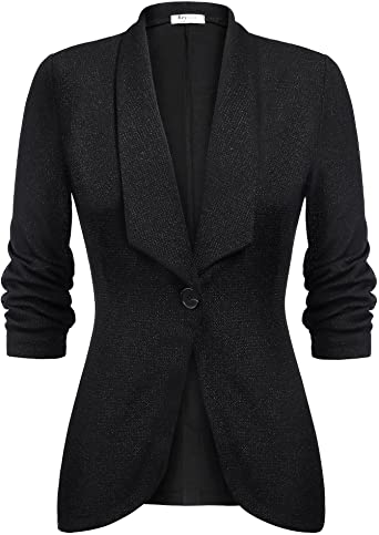 Photo 1 of Beyove Women's 3/4 Stretchy Ruched Sleeve Open Front Lightweight Work Office Blazer Jackets, Medium