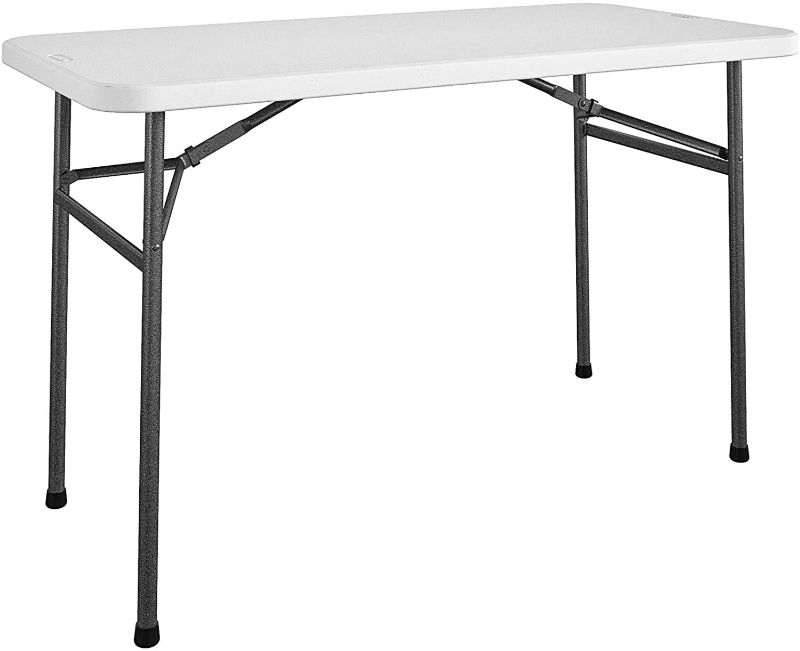 Photo 1 of 4 ft. Straight Folding Utility Table, White, Indoor & Outdoor, Portable Desk, Camping, Tailgating, & Crafting Table
