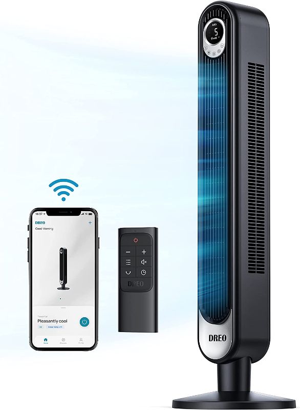 Photo 1 of Dreo Cruiser Pro T1S Smart Tower Fan WiFi Voice Control, Works with Alexa/Google, Floor Standing Bladeless Oscillating Fan with Remote, 6 Speeds, 4 Modes, 12H Timer, for Indoor Bedroom Home Office
