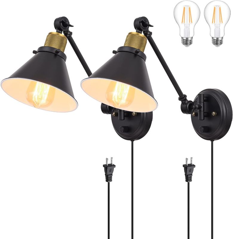 Photo 1 of TRLIFE Wall Sconces Plug in, Dimmable Wall Sconces Set of 2 Wall Lights with Plug in Cord, Swing Arm Wall Mounted Light with Dimmer On/Off Switch, UL Listed(Contain 2 Bulbs)
