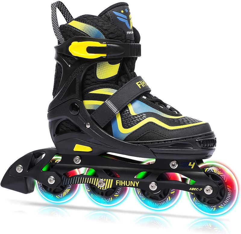 Photo 1 of FIHUNY Adjustable Inline Skates for Kids with Light up Wheels ,Roller Blades Skates for Girls and Boys,Women
Size Large 4-7