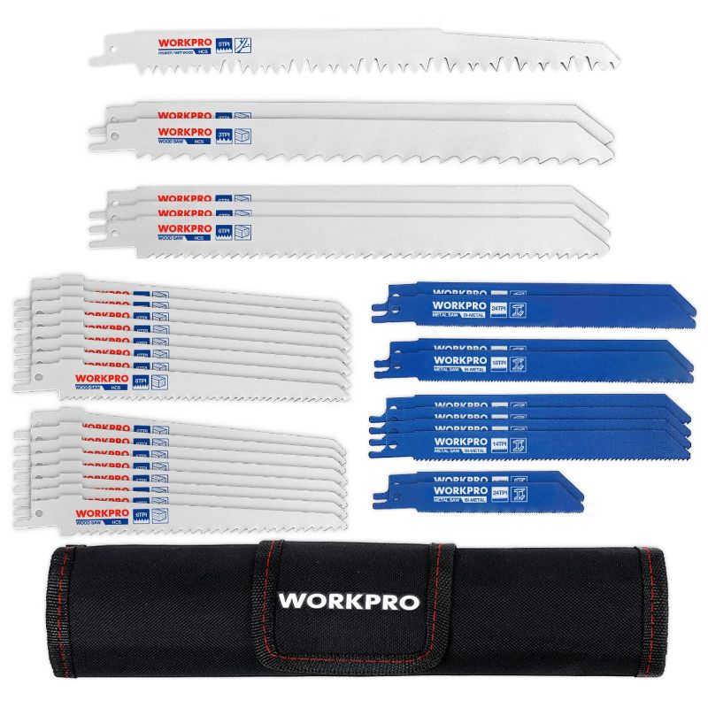 Photo 1 of WORKPRO 32-Piece Reciprocating Saw Blade Set - Metal/Woodcutting Saw Blades, Pruner Saw Blades with Organizer Pouch
