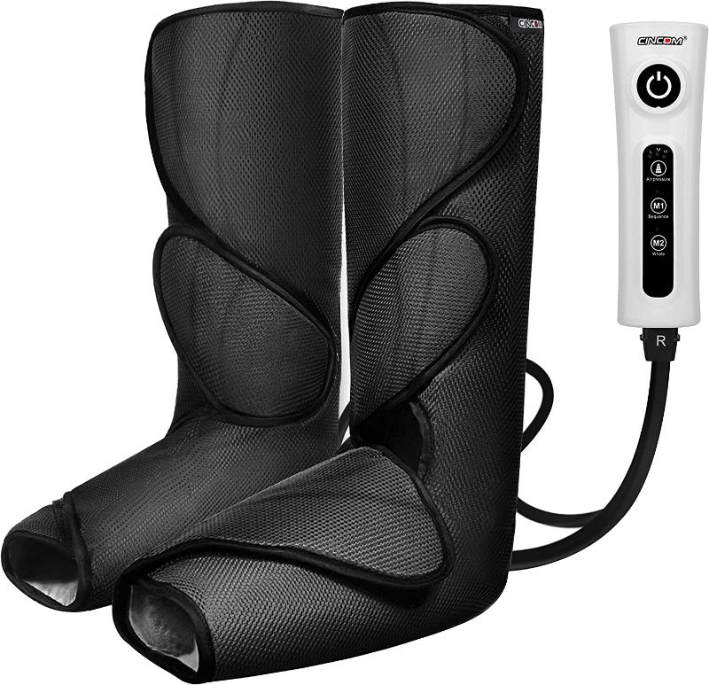 Photo 1 of CINCOM Leg Massager for Foot Calf Air Compression Leg Wraps with Portable Handheld Controller - 2 Modes & 3 Intensities (Black)
