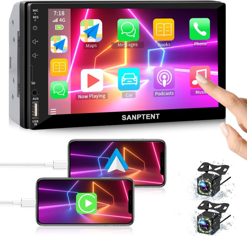 Photo 1 of Double Din Car Stereo Radio Audio Receiver Compatible with Apple Carplay, Android Auto, Mirror Link, 7 Inch Full Touchscreen Car Stereo, Backup Camera, Bluetooth, USB/TF/AUX Port, A/V Input, FM/AM
