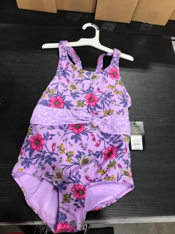 Photo 2 of Girls' Retro Floral Print Tie-Waist One Piece Swimsuit - art class™ Lavender

