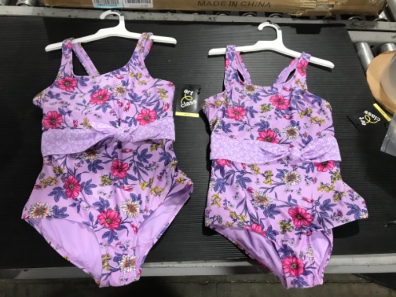 Photo 1 of 2 OF THE Girls' Retro Floral Print Tie-Waist One Piece SwimsuitS - art class™ Lavender 
