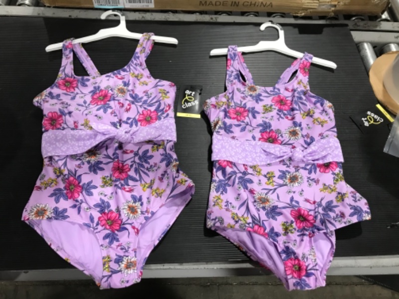 Photo 2 of 2 OF THE Girls' Retro Floral Print Tie-Waist One Piece SwimsuitS - art class™ Lavender 
