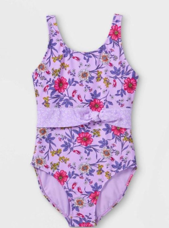 Photo 1 of 2 OF THE Girls' Retro Floral Print Tie-Waist One Piece SwimsuitS - art class™ Lavender 

