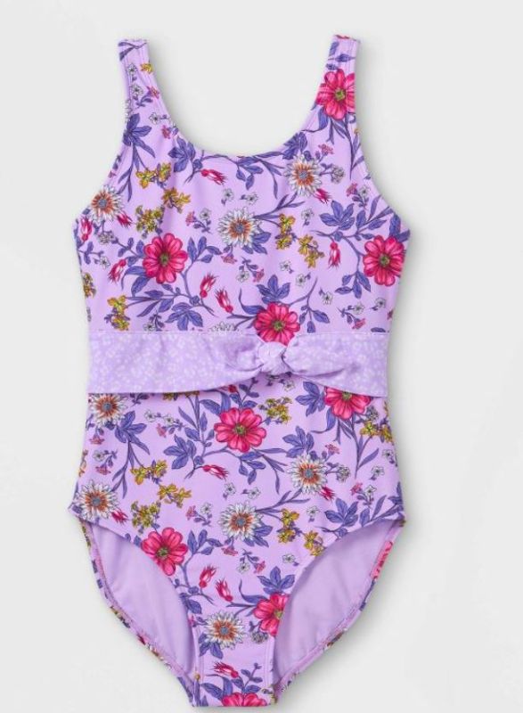 Photo 1 of 2 OF THE Girls' Retro Floral Print Tie-Waist One Piece Swimsuit - art class™ Lavender

