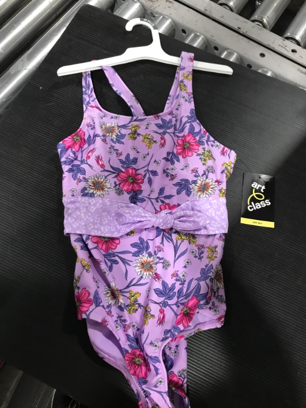 Photo 2 of  Girls' Retro Floral Print Tie-Waist One Piece Swimsuit - art class™ Lavender
