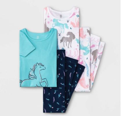Photo 1 of 2 OF THE Girls' 4pc Snug Fit Horses Pajama Set - Just One You® Made by Carter's White/Blue SIZE 10
