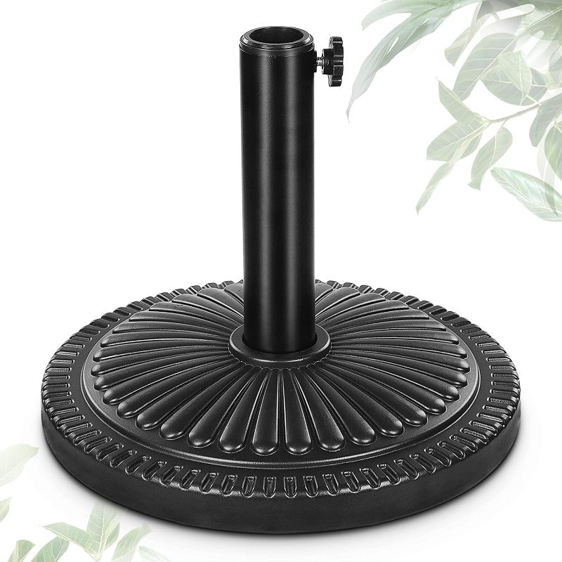 Photo 1 of 2 OF THE FRUITEAM 23-lbs Round Patio Umbrella Base Pre-Filled Umbrella Stand 15" Sun-Flower-Pattern Heavy Duty Market Umbrella Base Stand for Patio, Outdoor, Swimming Pool, Black
