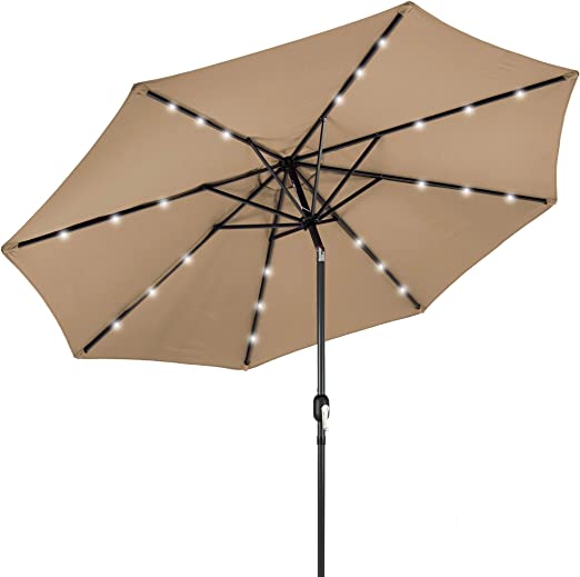 Photo 1 of Best Choice Products 10ft Solar Powered Aluminum Polyester LED Lighted Patio Umbrella w/Tilt Adjustment and UV-Resistant Fabric, Tan
