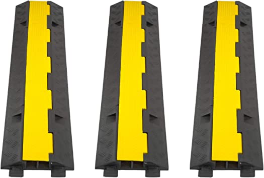 Photo 1 of Cable Ramp 3 Pack 2 Channel 11000lbs axle Capacity Floor Cord Cable Protector, Black & Yellow Speed Bumps Hose Protector Ramps for Wire/Hose/Pipe Hider Driveway &Outdoor 40x10x2 inch(L x W x H)
