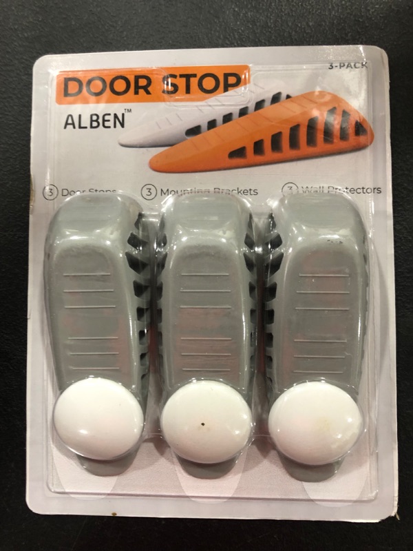 Photo 2 of ALBEN Rubber Door Stopper Set - (Gray, 3 Pack) for All Flooring Types - 3 Heavy Duty Rubber Door Stops with 3 Silicone Wall Protectors and Convenient Door Storage
