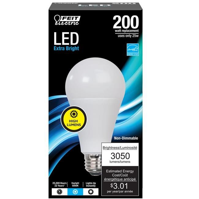 Photo 1 of Feit 200W Equivalent 25W 5000K LED Non-Dimmable Standard A21 Bulb
