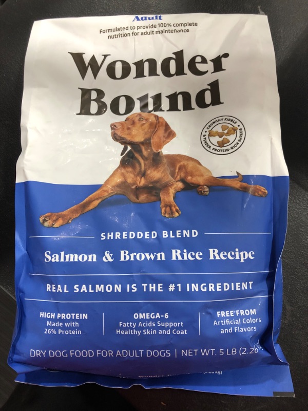 Photo 1 of Amazon Brand - Wonder Bound High Protein, Adult Dry Dog Food - Salmon & Brown Rice Recipe, 5 lb bag
