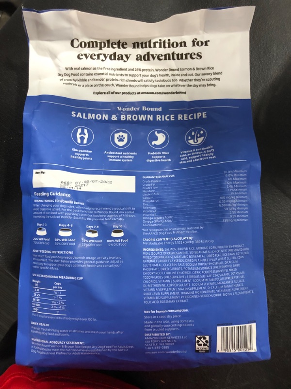 Photo 2 of Amazon Brand - Wonder Bound High Protein, Adult Dry Dog Food - Salmon & Brown Rice Recipe, 5 lb bag

