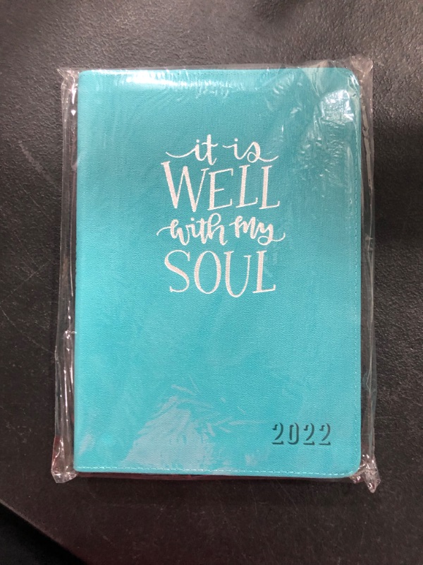 Photo 2 of Christian Art Gifts 2022 Executive Planner w/Scripture It is Well with My Soul Personal Organizer w/Daily Weekly Agenda Calendar, Faux Leather, Zipper Closure, Teal
