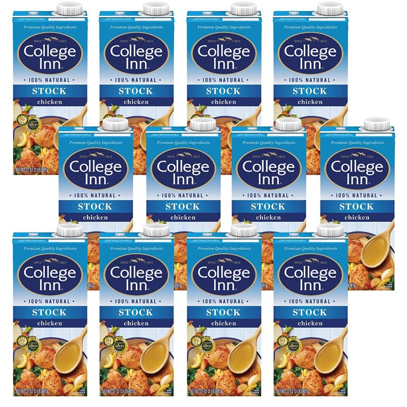 Photo 1 of 12 Pack COLLEGE INN Chicken Stock, 32 oz Carton BB 08 07 2022
