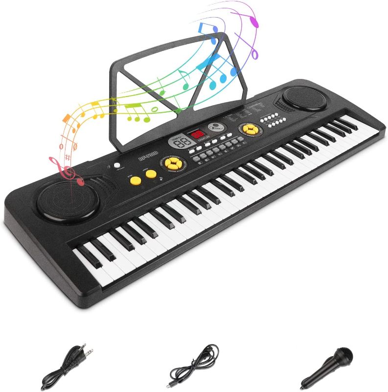 Photo 1 of 61 Keys Piano Keyboard for Kids Electric Piano with Microphone, LED Display Portable Music Keyboard Piano Learning Musical Toys for Kids ages 5-9 Gifts for 4 5 6 7 8 9 Year Old Boys Girls BATTERIES NOT INCLUDED 
