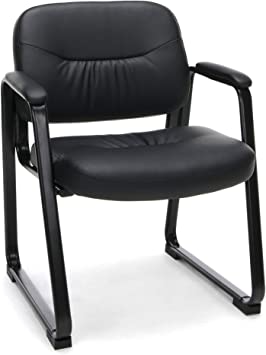 Photo 1 of Bonded Leather Executive Side Chair with Sled Base, Black, Black