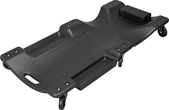 Photo 1 of Torin ATRP6240B Blow Molded Plastic Rolling Garage/Shop Creeper: 40" Mechanic Cart with Padded Headrest, Dual Tool Trays and 6 Casters, Black