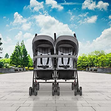 Photo 1 of Dream On Me Volgo Twin Umbrella Stroller in Dark and Light Grey
