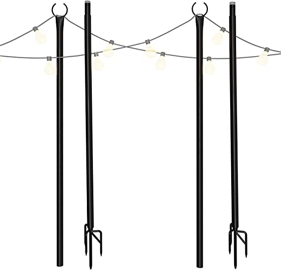 Photo 1 of  String Light Poles Outdoor - 4 Sticks 8.5FT Tall Metal Lighting Post - Patio String Light Holder Pole Outside - Hanging Lights Standing for Garden Bistro Backyard Party Wedding
