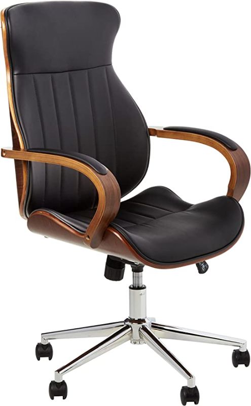 Photo 1 of IDS Home Contemporary Walnut Wood Executive Swivel Ergonomic with Arms Office Furniture Bentwood Mid Back Desk Chair, Black
