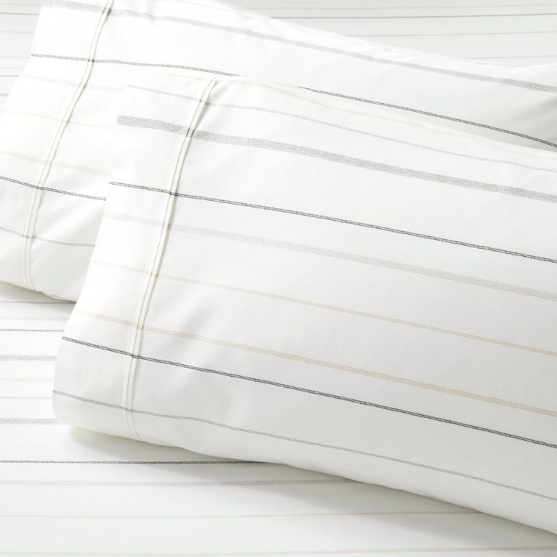 Photo 1 of 2pk Cotton Percale Multistripe Pillowcase Set Gray/Neutrals - Hearth & Hand™ with Magnolia
