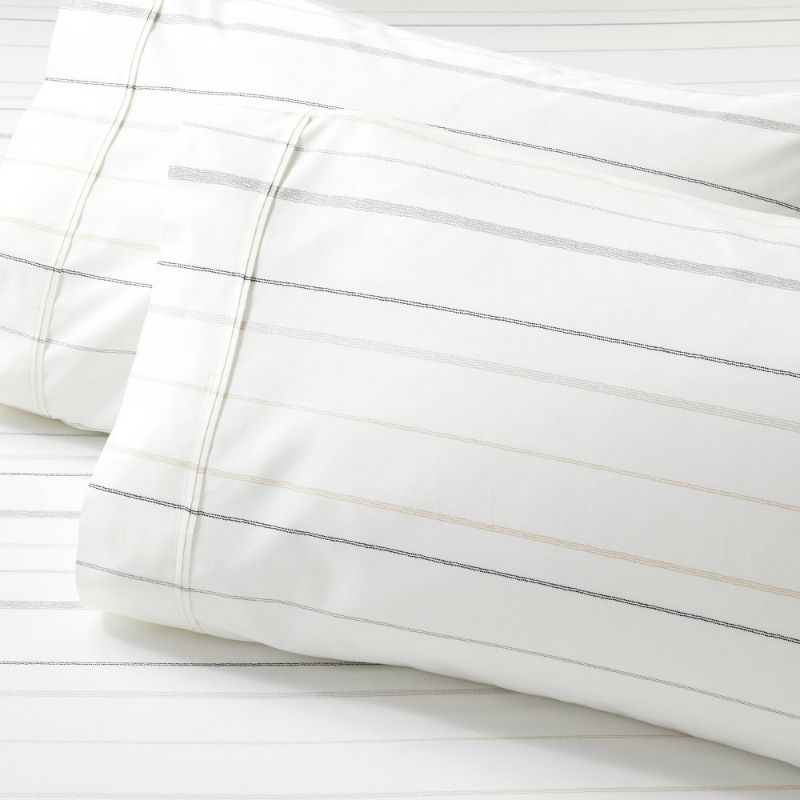 Photo 1 of 2pk Cotton Percale Multistripe Pillowcase Set Gray/Neutrals - Hearth & Hand™ with Magnolia