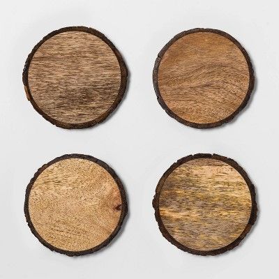 Photo 1 of 4pk Live Edge Wood Coasters Brown - Threshold™
