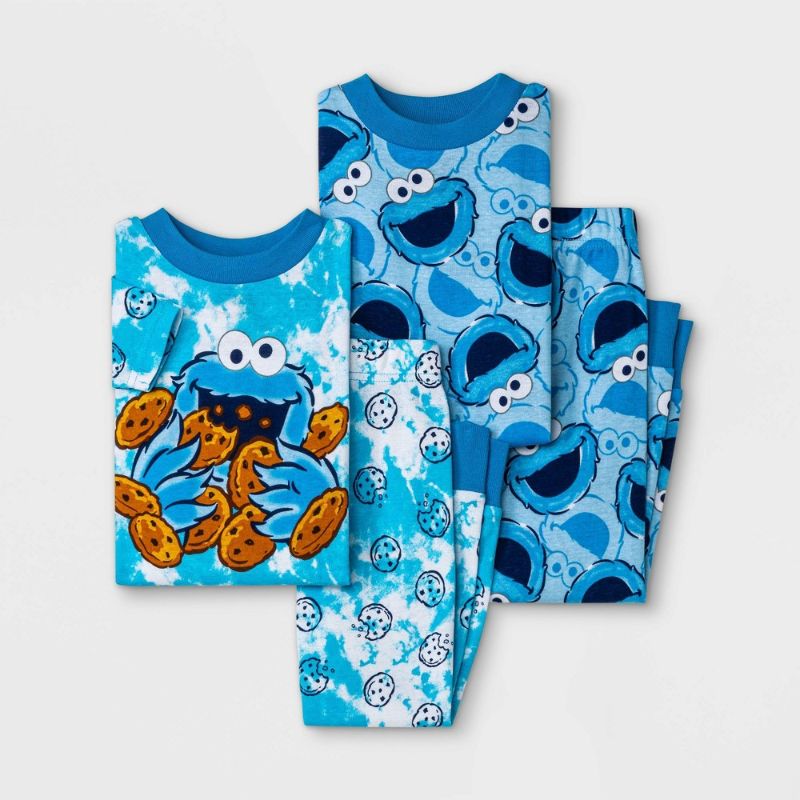 Photo 1 of 18M Toddler Boys' 4pc Sesame Street Cookie Monster Short Sleeve Snug Fit Pajama Set -
